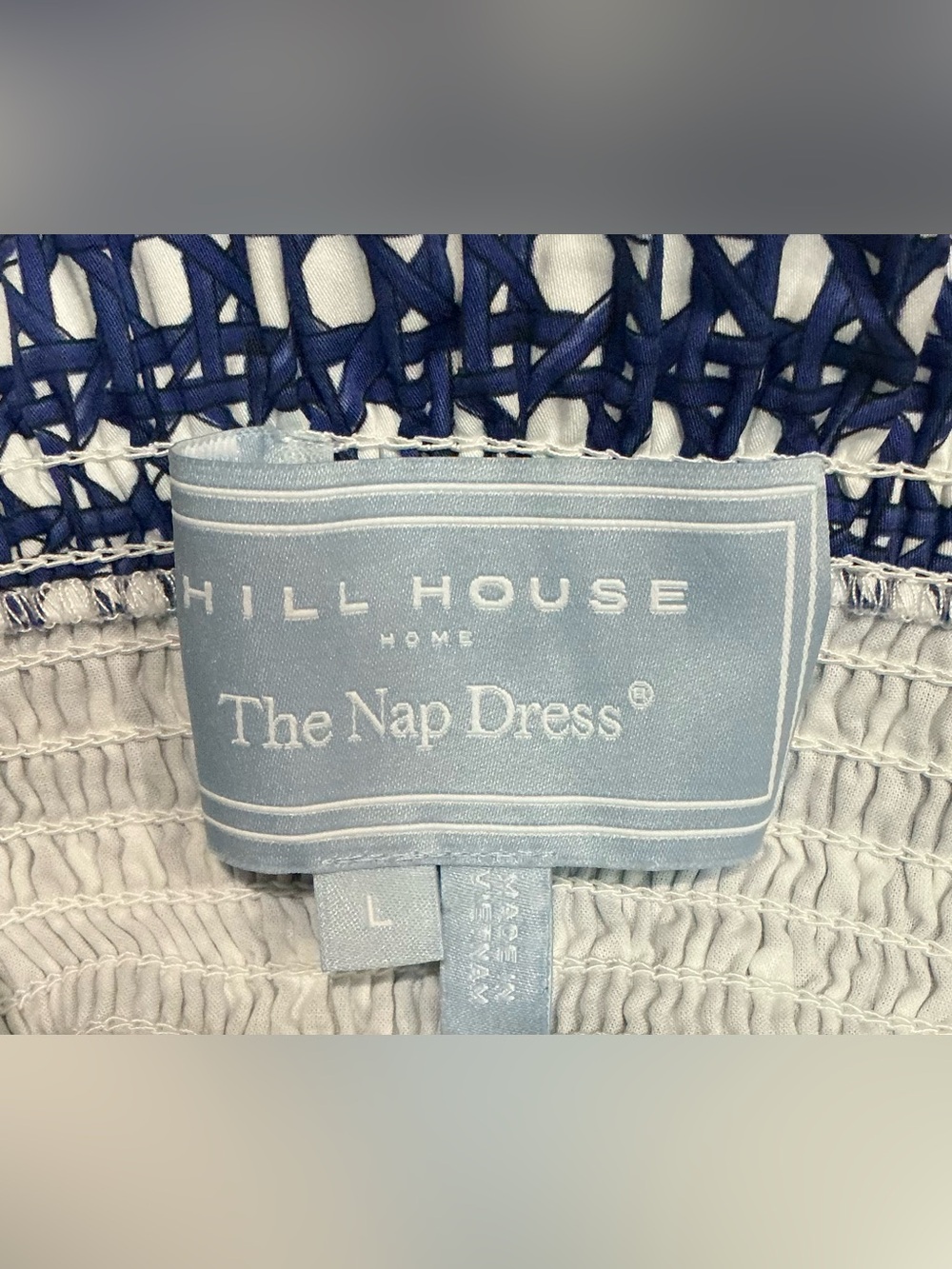 Hill House Nap Dress Elizabeth Blue Basketweave Cotton Smocked Mini Dress Large - Picture 4 of 5